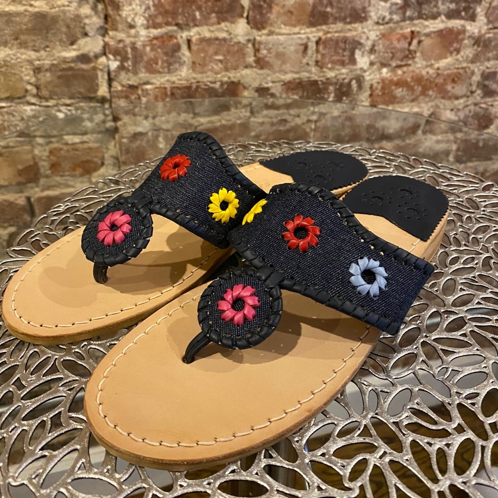 Jack Rogers Denim Floral Jacks Flip Flops
